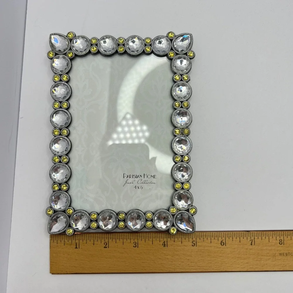 Bejeweled Rhinestone 4x6 Picture Frame Clear and Yellow Glam Hollywood Regency